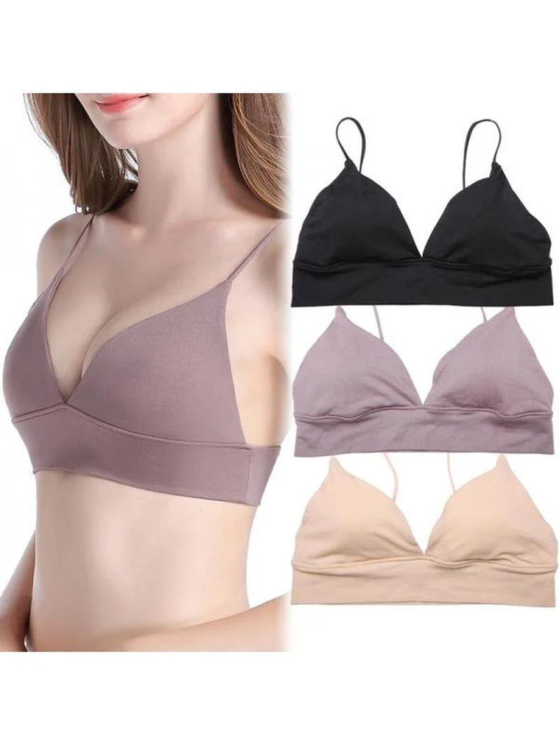 Women Thin Shoulder Strap Padded Sport Bra Lady Seamless Deep V Underwire Bra Bikini Bra Brassiere Underwear