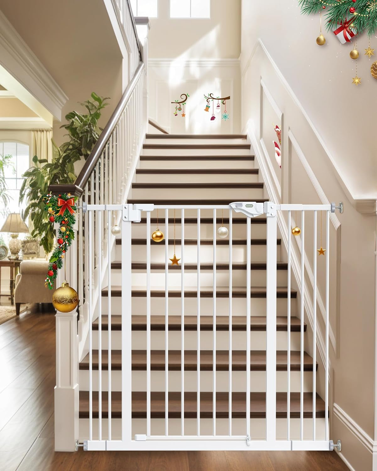 29-39.6" Baby Gate for Stairs, Auto Close Both Sides Dog Gate with One-Hand Opening, 30" Tall Safety Gates for Pets, Hallways, Bedrooms, Wall Pressure Mount No Drill, White