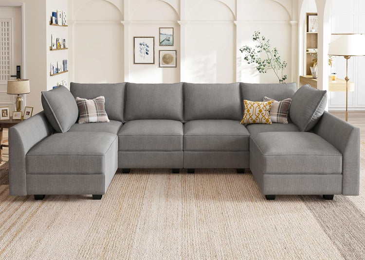 Modular Sectional Sofa U Shaped Sectional Couch with Reversible Chaise Modular Couch with Storage, Bluish Grey