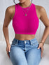 Solid Ribbed Crop Tank Top, Casual Sleeveless Basic Summer Top, Women&