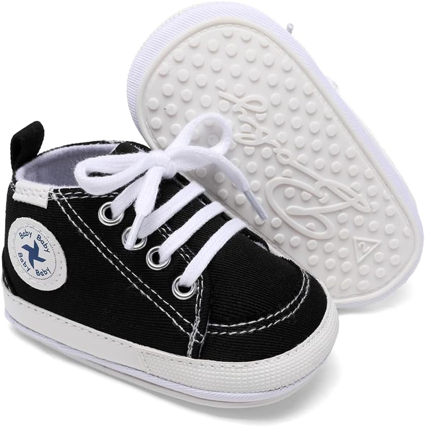 Baby Girls Boys Shoes Soft Anti-Slip Sole Newborn First Walkers High Top Canvas Denim Unisex Infant Sneaker