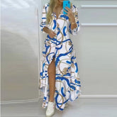 Women Boho Printed Long Shirts Dress Summer Turn-Down Collar Long Sleeve Party Dress Female Casual Evening Maxi Dresses Vestidos