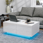 LED Coffee Table with 4 Drawers Center Cocktail Side Table Black High Gloss Finish.