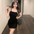 Short Style Suspender Dress Women Summer Thin Retro Sling Dress Solid Colour Hip Wrap Waist-Slimming Dress Casual Sexy Versatile