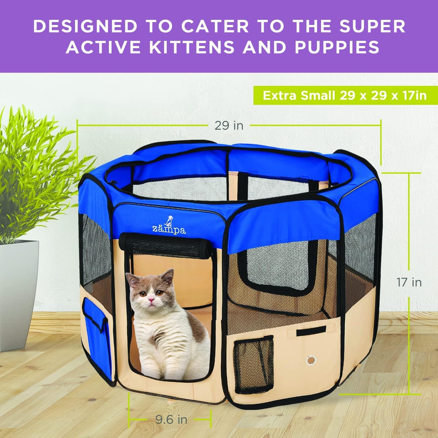 Puppy Playpen Extra Small 29"X29"X17" Portable Pop up Playpen for Dog and Cat, Foldable | Indoor/Outdoor Kitten Pen & Travel Pet Carrier + Carrying Case.