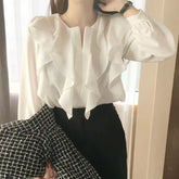 2021 Female Fashion Korea Chic Tops Blusas Women Long Sleeve Elegant Basic Wear Office Lady Work Bow Tie Shirt Blouses