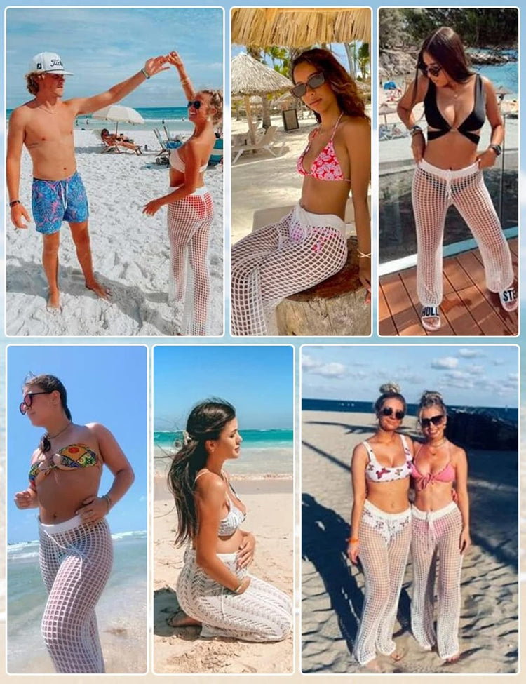 Womens Crochet Net Hollow Out Beach Pants Sexy Swimsuit Cover up Pants