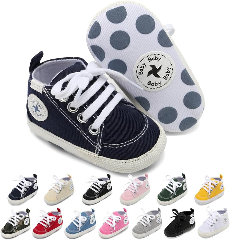 Baby Girls Boys Shoes Soft Anti-Slip Sole Newborn First Walkers High Top Canvas Denim Unisex Infant Sneaker