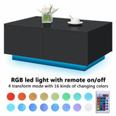 LED Coffee Table with 4 Drawers Center Cocktail Side Table Black High Gloss Finish.