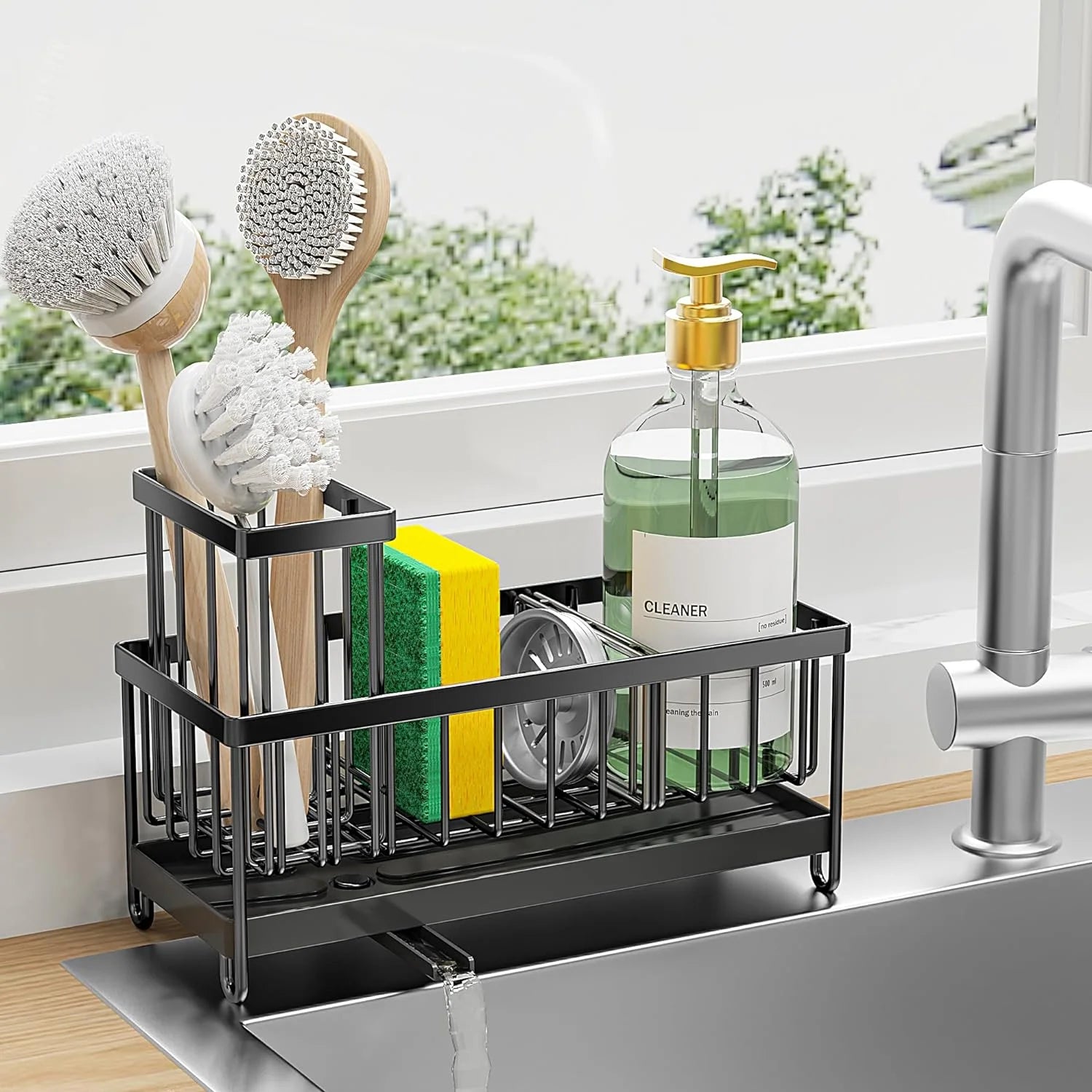 Sink Caddy,Black Rust-Resistant Kitchen Organizer,Sponge Holder for Kitchen Sink