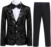 Boys Jacquard Suit Slim Fit Tuxedo Suits Jacquard Notch Lapel Tux Jacket Pants Party Formal Wear