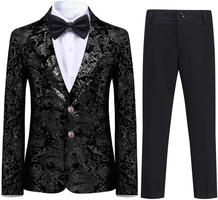 Boys Jacquard Suit Slim Fit Tuxedo Suits Jacquard Notch Lapel Tux Jacket Pants Party Formal Wear