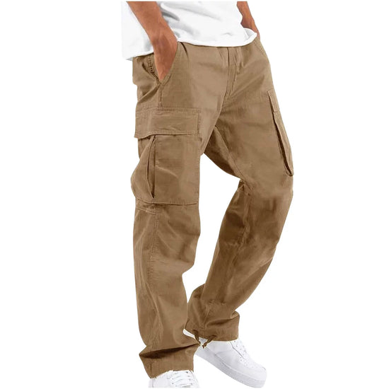 Cargo Pants Men- Solid Casual Multiple Pockets Outdoor Straight Type Fitness Pants Cargo Pants Trousers Khaki.