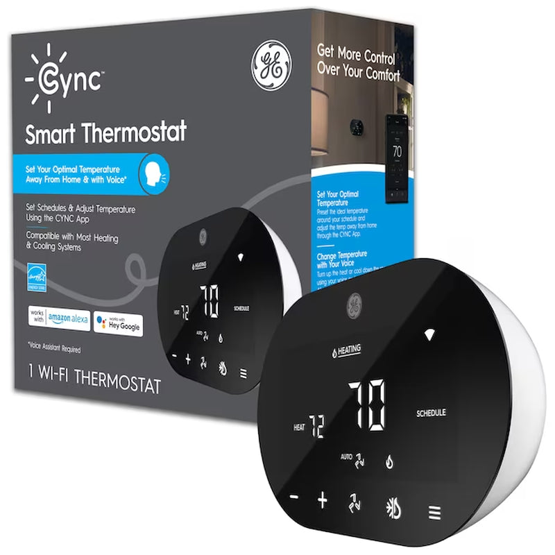 Black Smart Thermostat with Wi-Fi Compatibility.