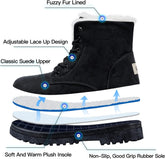 Winter Boots for Women Platform Warm Fur Snow Ankle Boot Lace up Flat Booties Cute Shoes Black 10