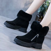 Women Snow Boots Winter Shoes Warm Plush Hidden Heel Ankle Boots for Woman Zip Shoes Genuine Leather Ladies Black Winter Boot