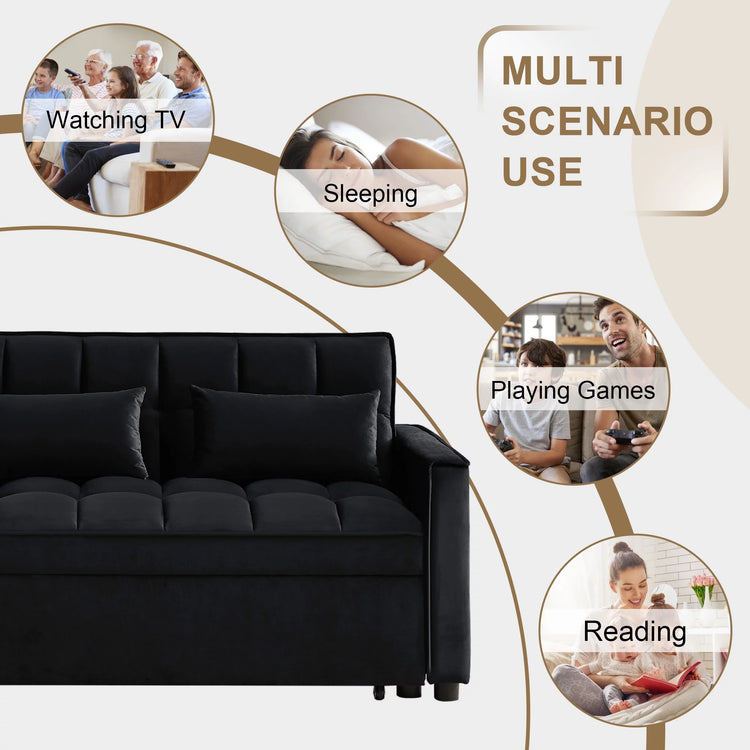 Loveseat Convertible Sleeper Sofa Bed, Black.