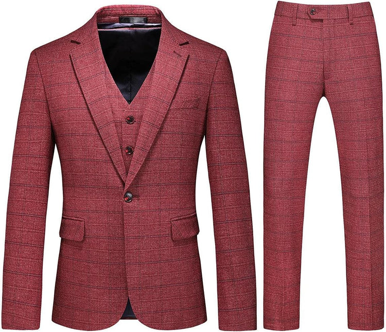 Mens 3 Piece Suits Slim Fit Tweed Suit Plaid Slim Fit Suits for Men One Button Suit Tuxedo Set