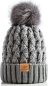 Womens Winter Ribbed Beanie Crossed Cap Chunky Cable Knit Pompom Soft Warm Hat