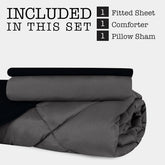 Reversible Hypoallergenic Microfiber Twin Comforter Set - Twin Size Quilt - 3 Pc Bedding Set - Goose down Alternative Comforter - 1 Bonus Fitted Sheet, 1 Pillow Sham – Soft and Silky (Black/Charcoal)