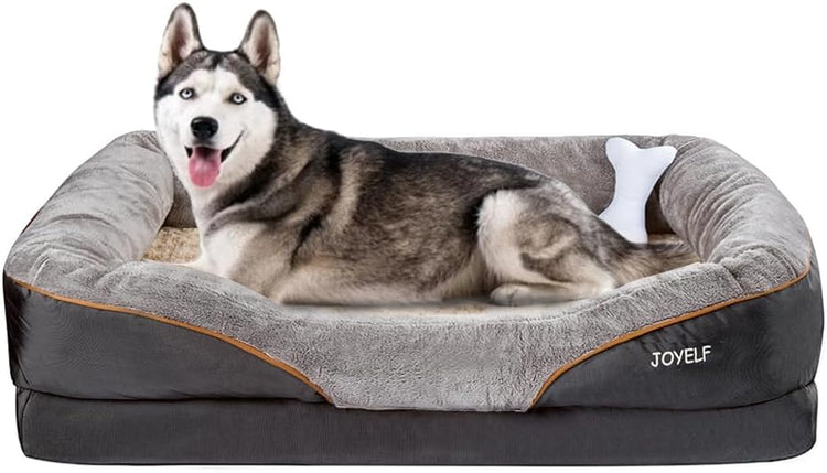 Large Memory Foam Dog Bed, Orthopedic Dog Bed & Sofa with Removable Washable Cover and Squeaker Toy as Gift