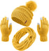 Womens Winter Warm Sets Knitted Fur Pompoms Beanie Hat Circle Loop Scarf Touch Screen Gloves Winter Favor Accessories