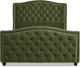 Marcella Upholstered Shelter Headboard Bed Set, Queen, Olive Green Performance Velvet