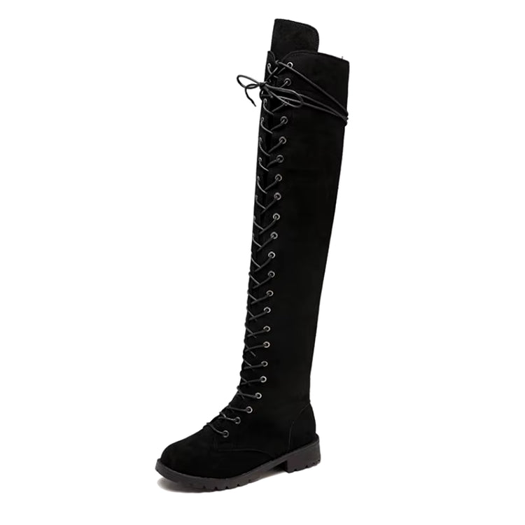 Thigh High Boots Lace-Up Women Shoes over the Knee Boots Flat Long Boots Ladies Rubber Boots Women Shoes 35-43