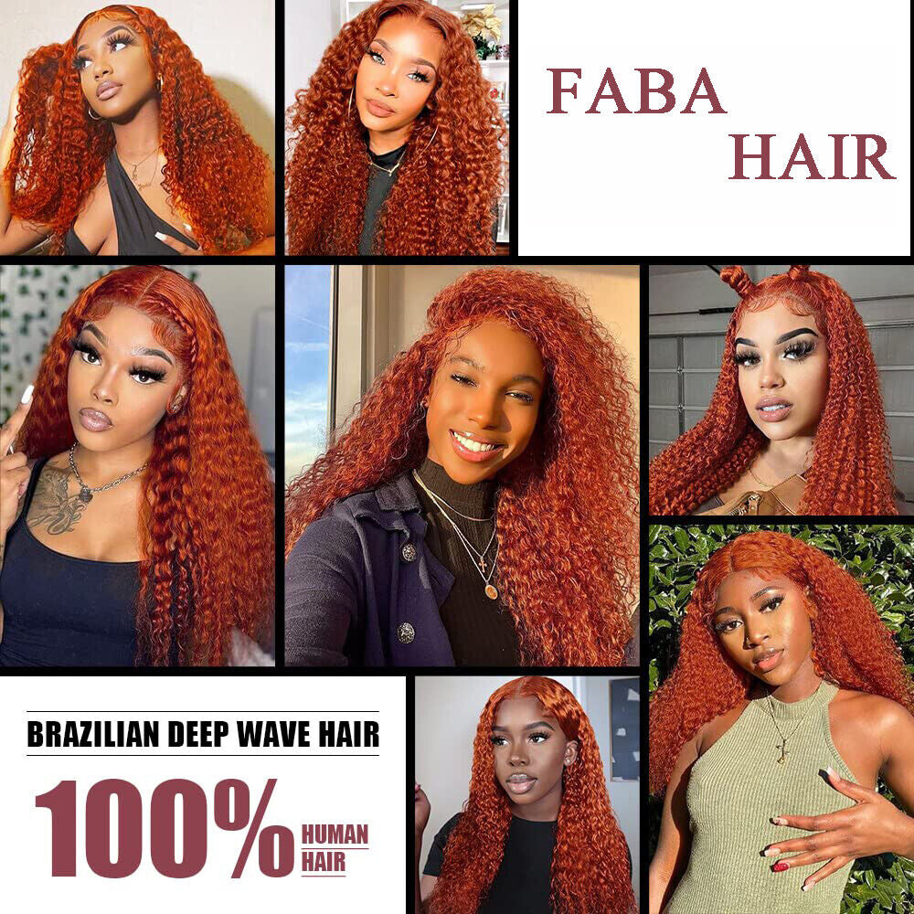 Ginger Orange Deep Wave Wigs Human Hair Colored 13X4 HD Curly Lace Frontal Wig.