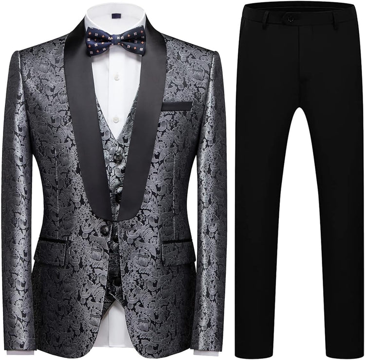 Mens Tuxedo Suits Slim Fit 3 Piece Formal Skinny Tuxedo Suit Set Shawl Lapel Paisley Suits Men for Wedding Prom