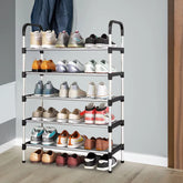 5 Tier Shoe Rack, Stackable Metal 15 Pairs Shoes Organizer Storage Shelf for Closet Door Entryway.