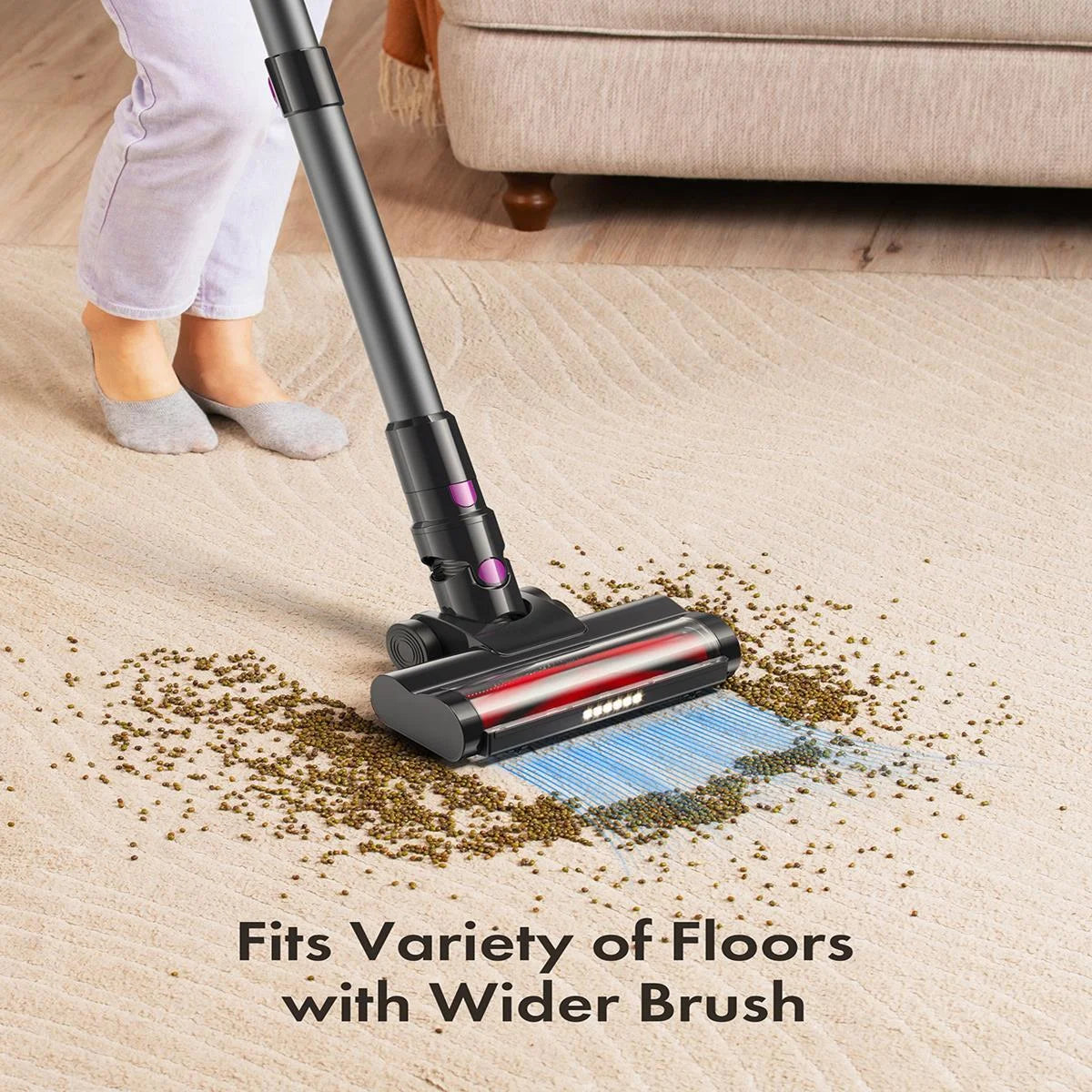 Cordless Vacuum Cleaner, 300W 23Kpa Powerful Suction Vacuum with LED Display, 3 Suction, 48Mins Runtime, Lightweight Stick Cleaner with Sofa Brush for Hard Floor/Carpet/Pet Hair/Car, Black.