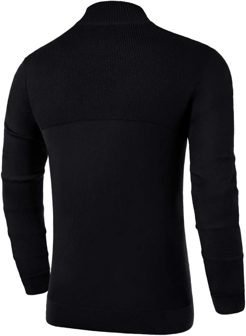 Mens Slim Fit Zip up Mock Neck Polo Sweater Casual Long Sleeve Sweater and Pullover Sweaters with Ribbing Edge