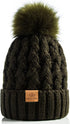 Womens Winter Ribbed Beanie Crossed Cap Chunky Cable Knit Pompom Soft Warm Hat