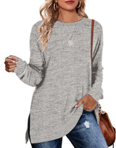 Sweatshirt for Women Long Sleeve Shirts Tunic Tops Color Block Crewneck Sweatshirts Side Split