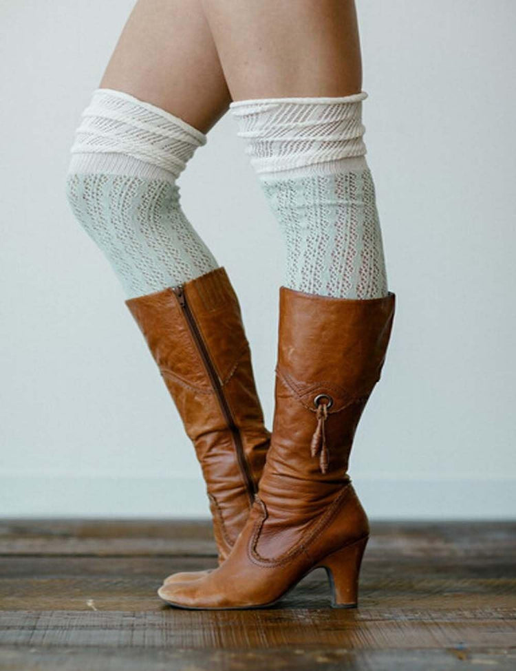 2 Pairs Lace Knit Warmers Knee High Boot Socks Winter Boot Warm Cotton Socks