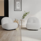 Harley Swivel Accent Chair with Boucle Fabric and Black Base, White.