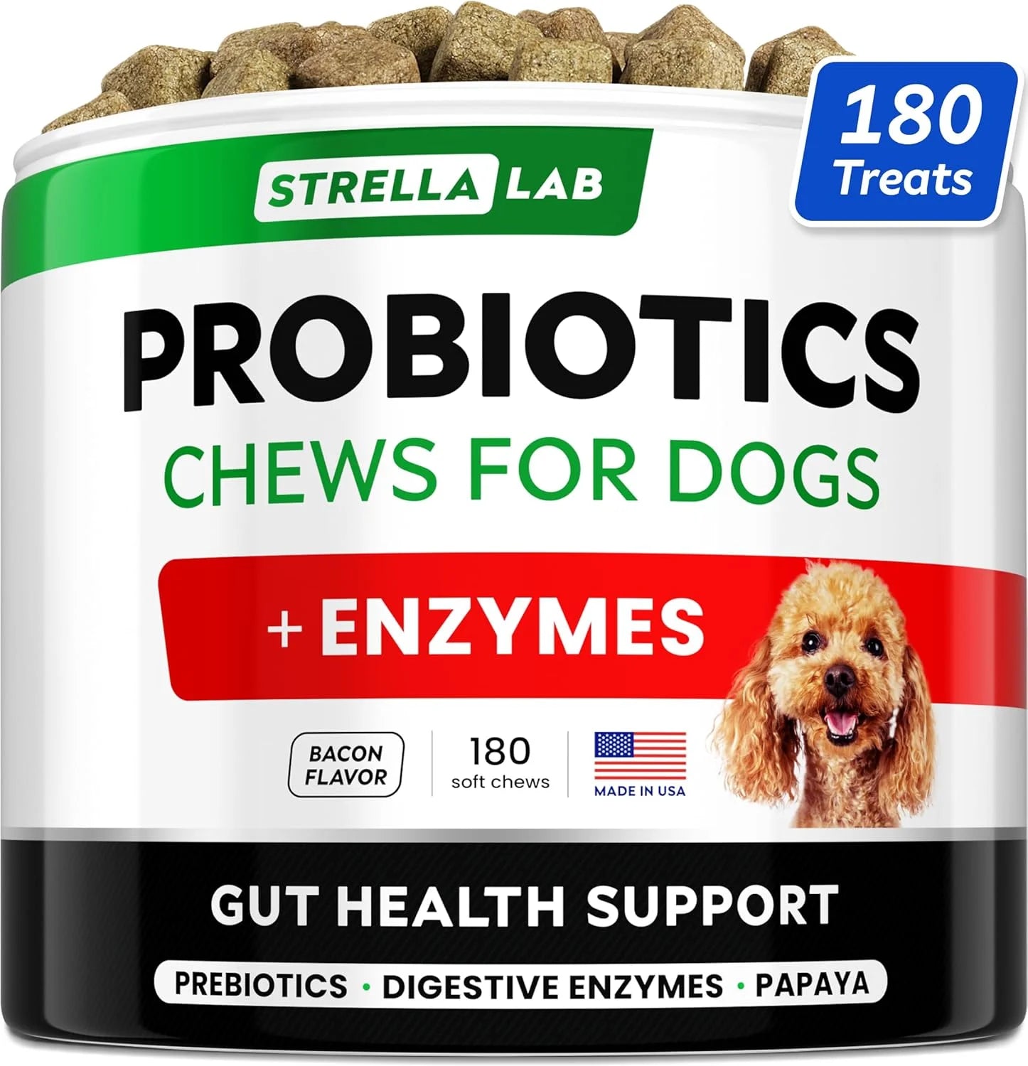 Probiotics Chews for Dogs & Digestive Enzymes + Digestion & Gut Health Treats, Probiotics for Dogs, Fiber Supplement, anti Diarrhea, Constipation, Upset Stomach&Gas Relief,Canine Prebiotic