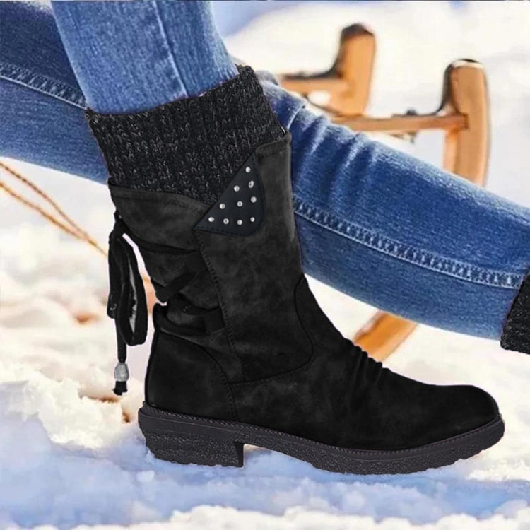 Ankle Boots for Women Low Heel Faux Fur Thermal Zipper Low-Heel Retro Lace-Up Boots Outdoor Walking Snow Winter Boots