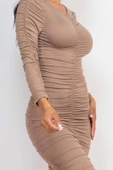 Ruched Long Sleeve Midi Dress (CAPELLA)