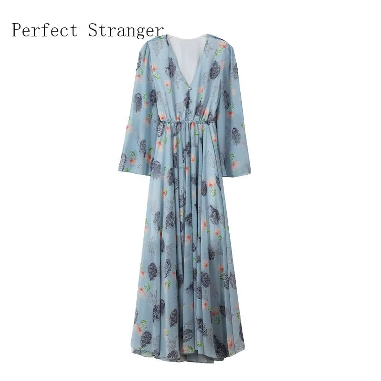 2024 New Arrives Long Sleeve Floral Print Dress Boho Dresses Large Size Women Beach Party Garden Maxi Dress Vestidos Hot Selling