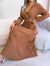 Women Spring Summer Cross Solid Color V Neck Large Hem Pleated Long Dress for Fashion