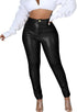 Faux Leather Leggings for Women Black Leather Pants High Waist Sexy Elastic Pleather Pants with Pockets