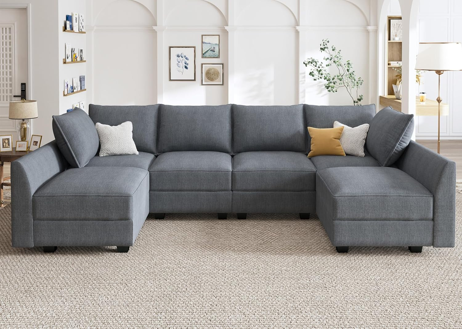 Modular Sectional Sofa U Shaped Sectional Couch with Reversible Chaise Modular Couch with Storage, Bluish Grey