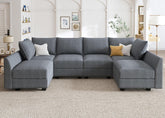 Modular Sectional Sofa U Shaped Sectional Couch with Reversible Chaise Modular Couch with Storage, Bluish Grey