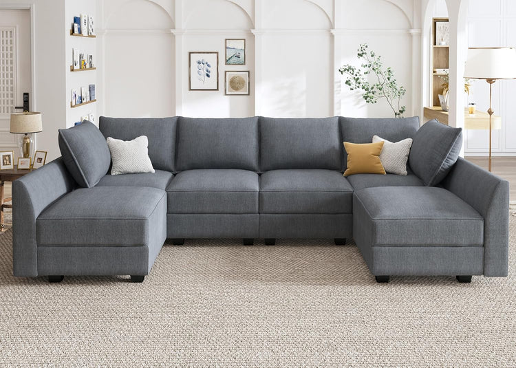 Modular Sectional Sofa U Shaped Sectional Couch with Reversible Chaise Modular Couch with Storage, Bluish Grey