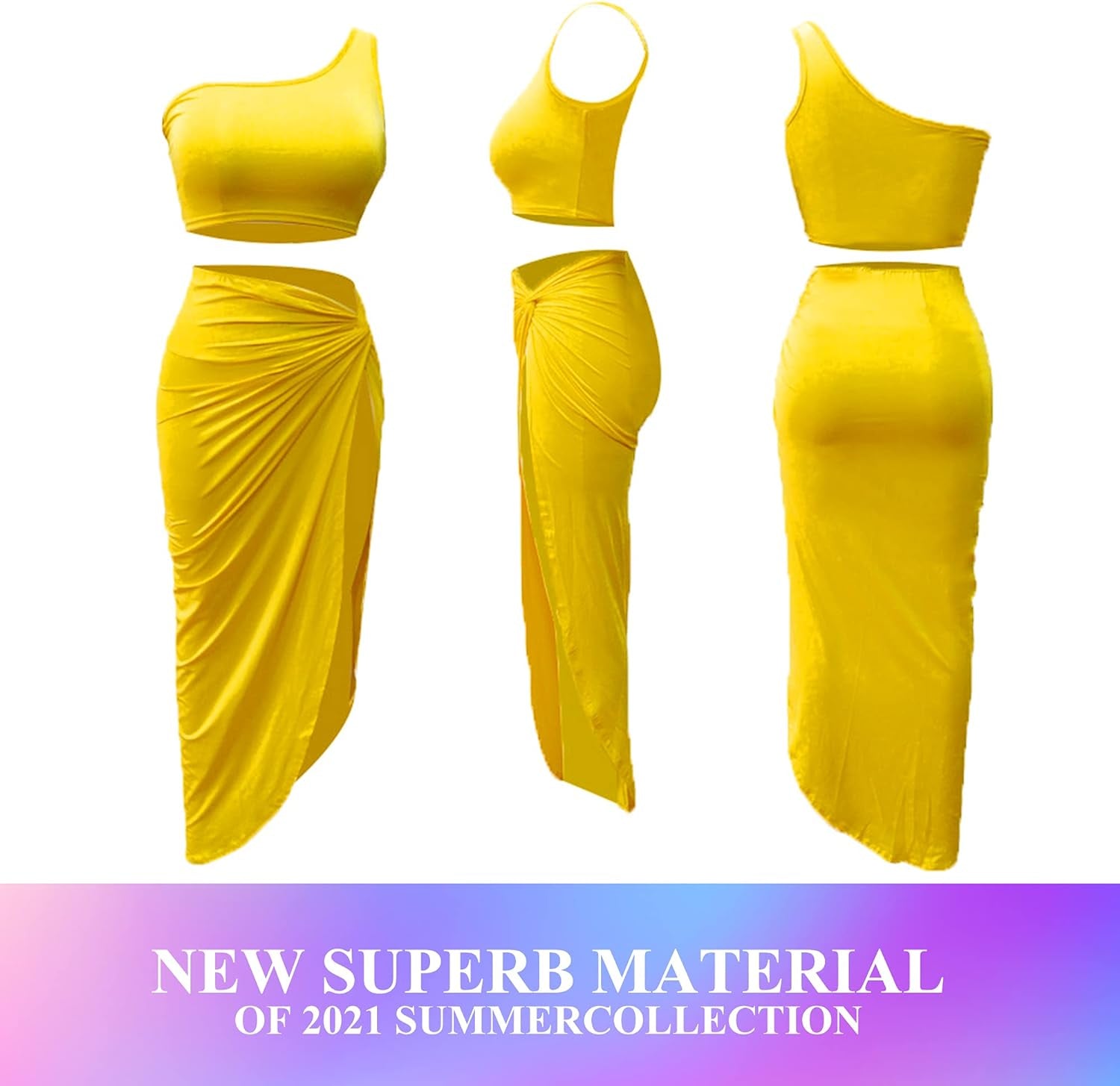 Bodycon Dress for Women Sexy One Shoulder Two Piece Outfits Slit Skirt