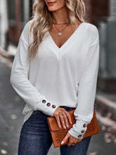 V-Neck Loose Long Sleeve T-Shirt Button