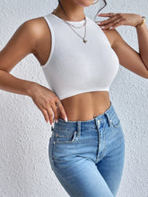 Solid Ribbed Crop Tank Top, Casual Sleeveless Basic Summer Top, Women&