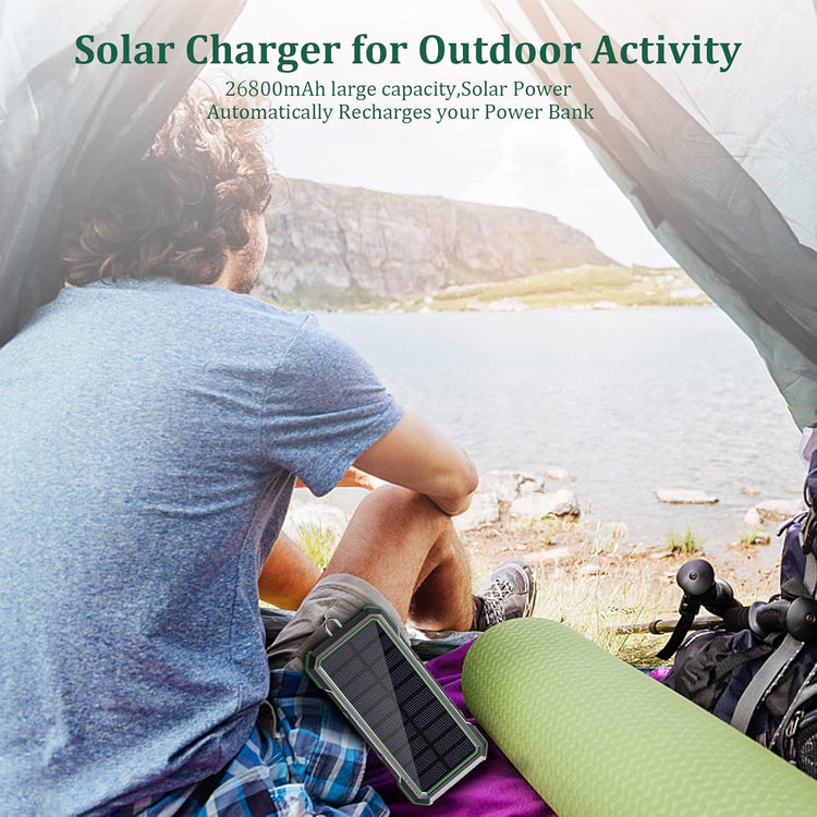 Solar Power Bank,Solar Charger,20000Mah PD 18W& QC3.0 Fast Charger for Phone,Portable Wireless Charger with LED Flashlight and Compass Outdoor Solar Panel Charging by ,Green